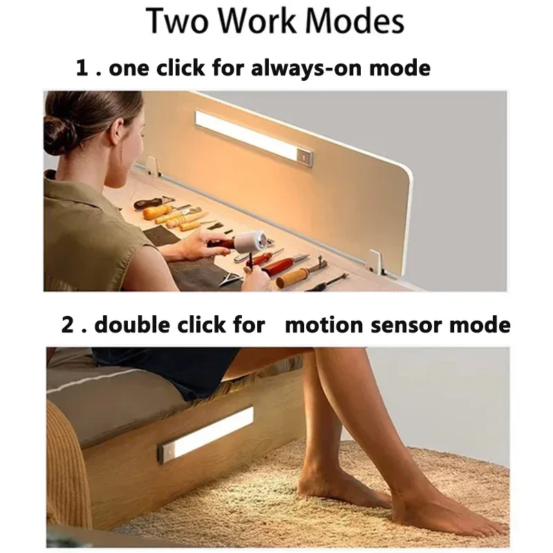 PIR Motion Sensor LED Under Cabinet Lamp Dimmable Rechargeable Night Light Stairs Closet Room Aisle Tube Bar Detector Bulb - Image 5