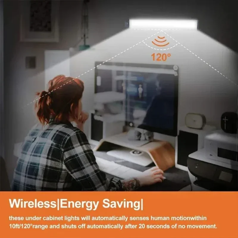 PIR Motion Sensor LED Under Cabinet Lamp Dimmable Rechargeable Night Light Stairs Closet Room Aisle Tube Bar Detector Bulb - Image 2