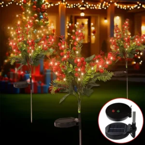 Solar Garden Lights Outdoor Waterproof Realistic Berry Branch Lamp LED Lawn Pathway Stake Light for Yard Decoration Warm White